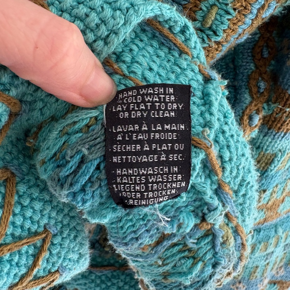 Green/blue cotton cardigan- hand knit in Nepal- size S/M - Picture 9 of 9